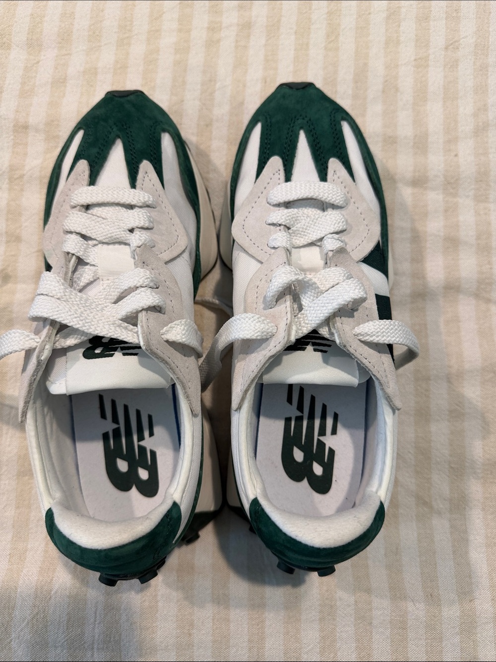 New Balance The Intelligent Choice 327 Forest Green & White Sneakers - Picture 5 of 9